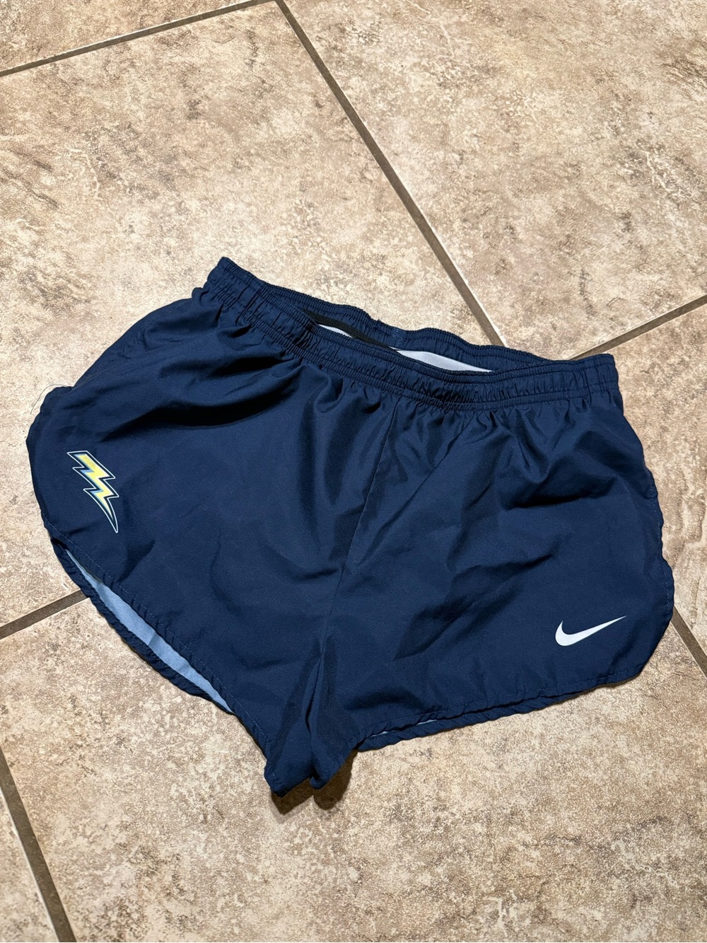 Nike Navy and Light Gray Athletic Shorts with Black Swoosh